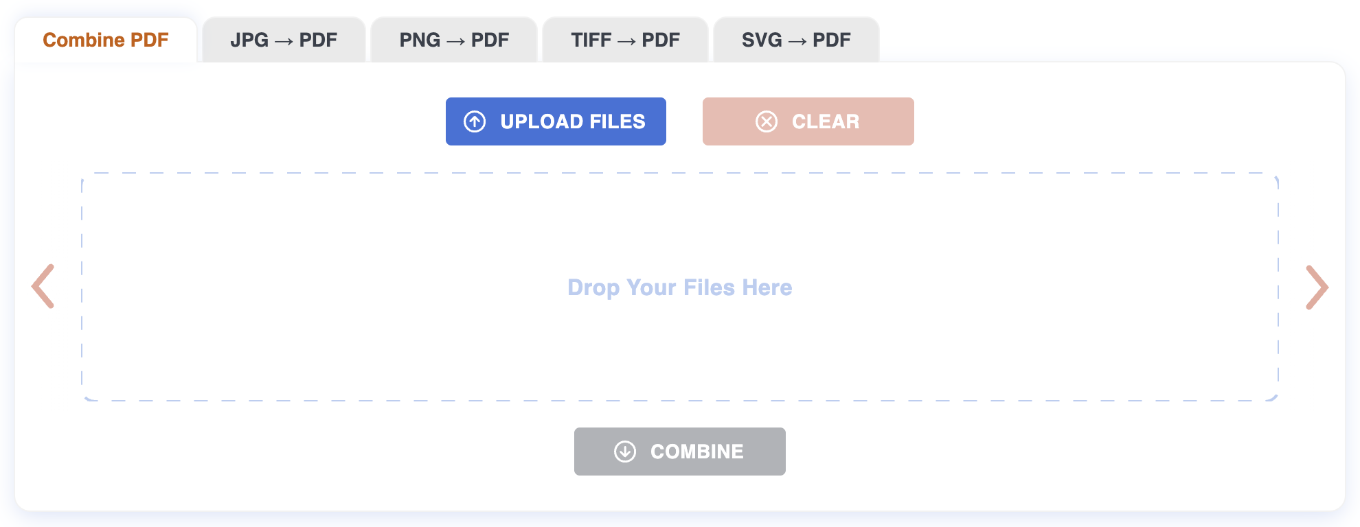 Empty upload area listing supported formats